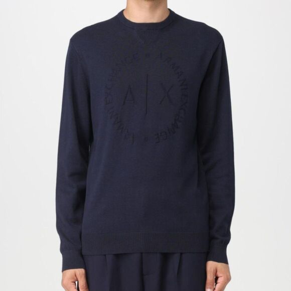 Armani Exchange Long Sleeve Cotton Pullover Sweater Navy Large - Picture 1 of 8